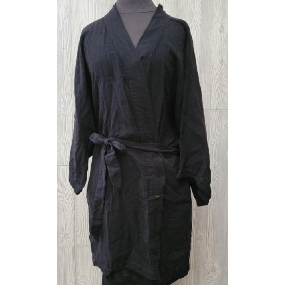NWOT Calme L Double Gauze Belted Kimono Robe Black 111250